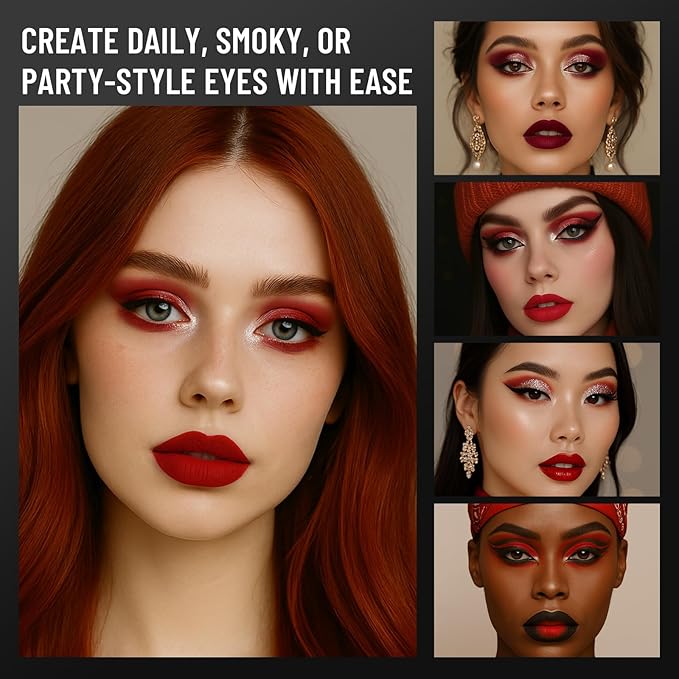 Red Eyeshadow Palette with Mirror Sliver Red Black Tones Matte Shimmer 6 Colors Mini Eye Shadow Pallet Travel Size Highly Pigmented for Joker Vampire Clown Goth Halloween Christmas Makeup-Velvo Beauty