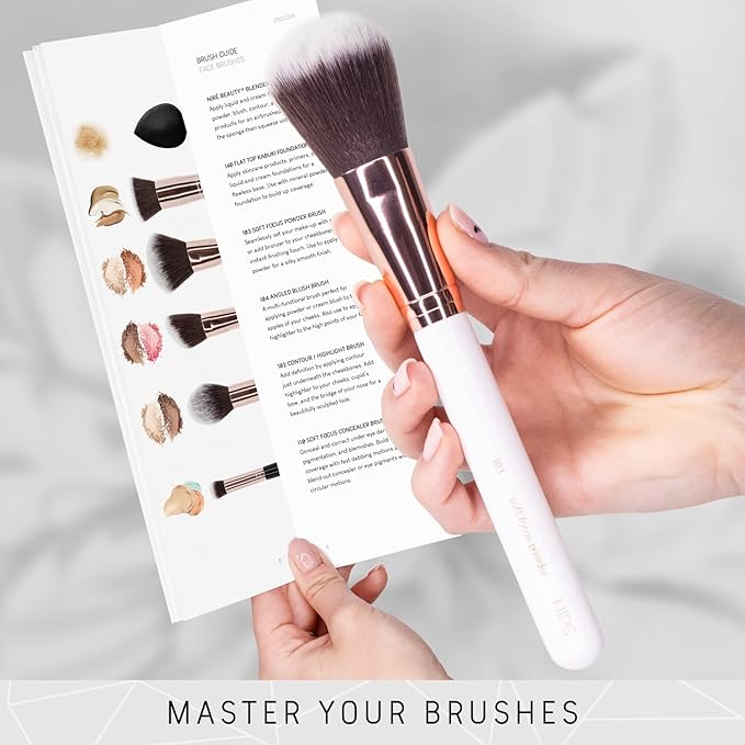 Niré Beauty White 15piece Award Winning Professional Makeup Brush Set: Vegan Makeup Brushes with Case, Makeup Sponge, Cleaner, Guide, Gift Box-Velvo Beauty