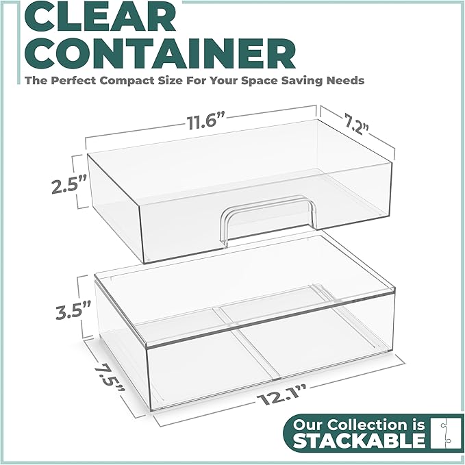 Sorbus Acrylic Storage Containers - 4 Pack, Stackable Storage Bins Set for Bathroom Organization - Clear Acrylic Drawer Organizers - Makeup Case Pull-Out Drawers (12.1’’ Wide)-Velvo Beauty