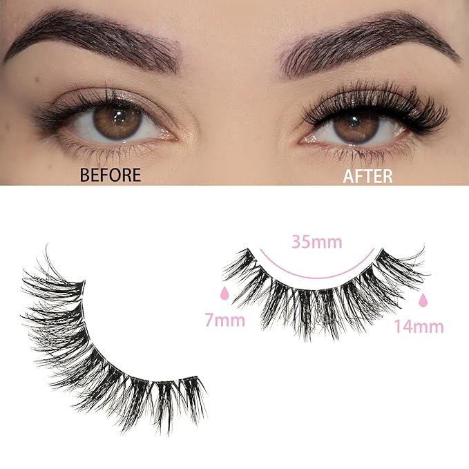 FARRED Cat Eye Lashes False Eyelashes Short Wispy Lash Strips Volume Eyelash 14 Pairs Cateye Medium Length False Clear Band Lashes Natural Looking Hybrid Clusters Full Strip Lashes (F29 | 7-14mm)-Velvo Beauty