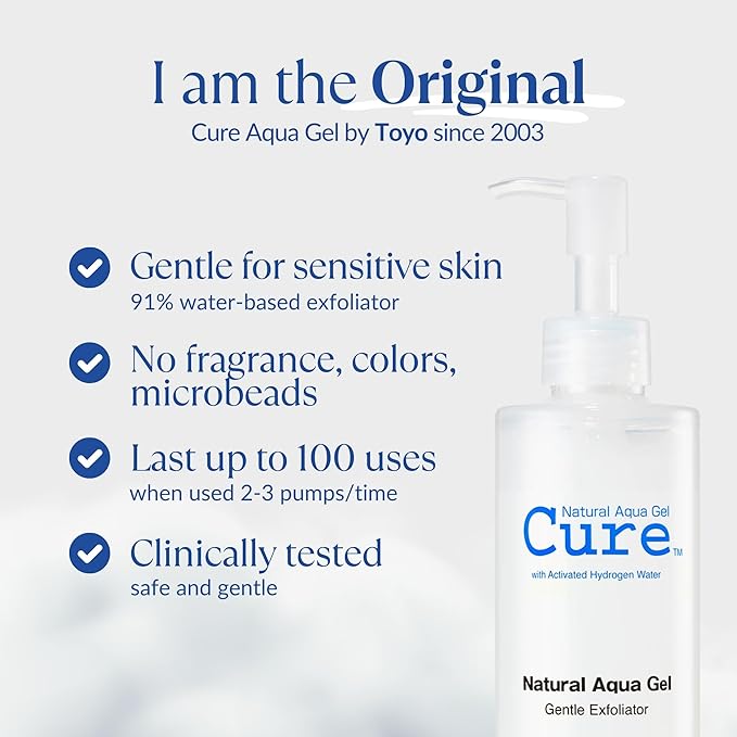 Cure by Toyo | Aqua Gel Gentle Exfoliator | Clear and Softer Skin | Non-Abrasive Face and Body Cleanser | Sensitive Skin | 2 Pack-Velvo Beauty
