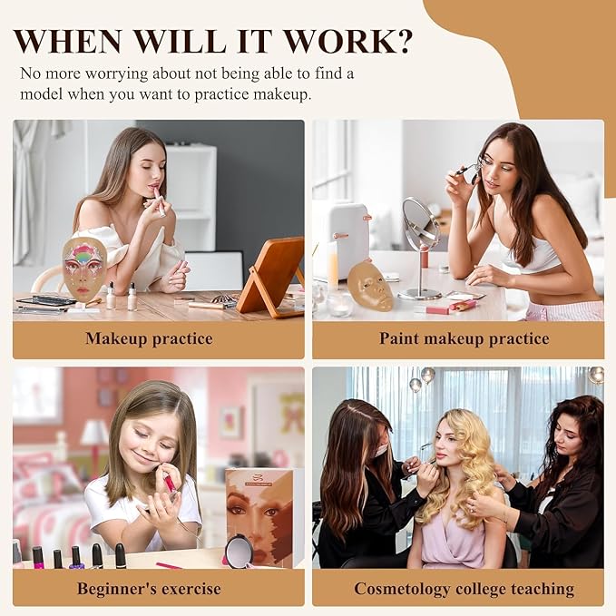 Make Up Practice Face, Face Painting Mannequin Head with Stand, 5D Reusable Silicone Face Practice Board, Mannequin Head for Makeup with Makeup Kit, Practice Face for Makeup Artist & Beginner, Brown-Velvo Beauty