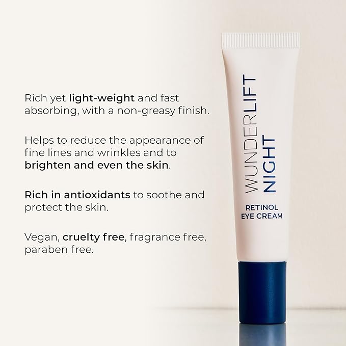 Wunderlift Night Retinol Eye Cream, 3% Encapsulated Retinol, Hyaluronic Acid and Coleus Forskohlii, Vegan and Cruelty free-Velvo Beauty