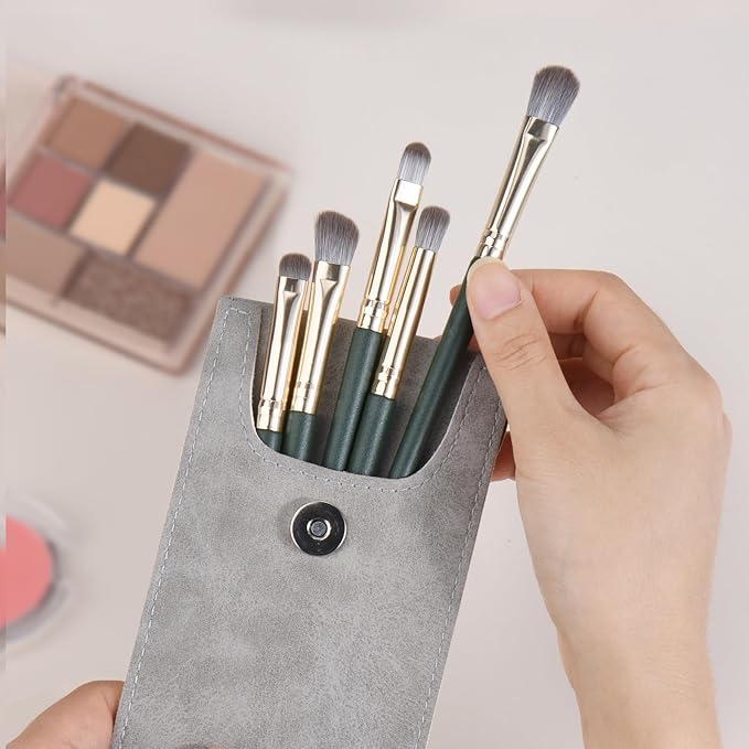 Eyeshadow Makeup Brushes Set with Case 5 PCS Soft Synthetic Hairs Eye Makeup Brushes for Blending Eyebrow Eyeliner Eyeshadow (Green)-Velvo Beauty