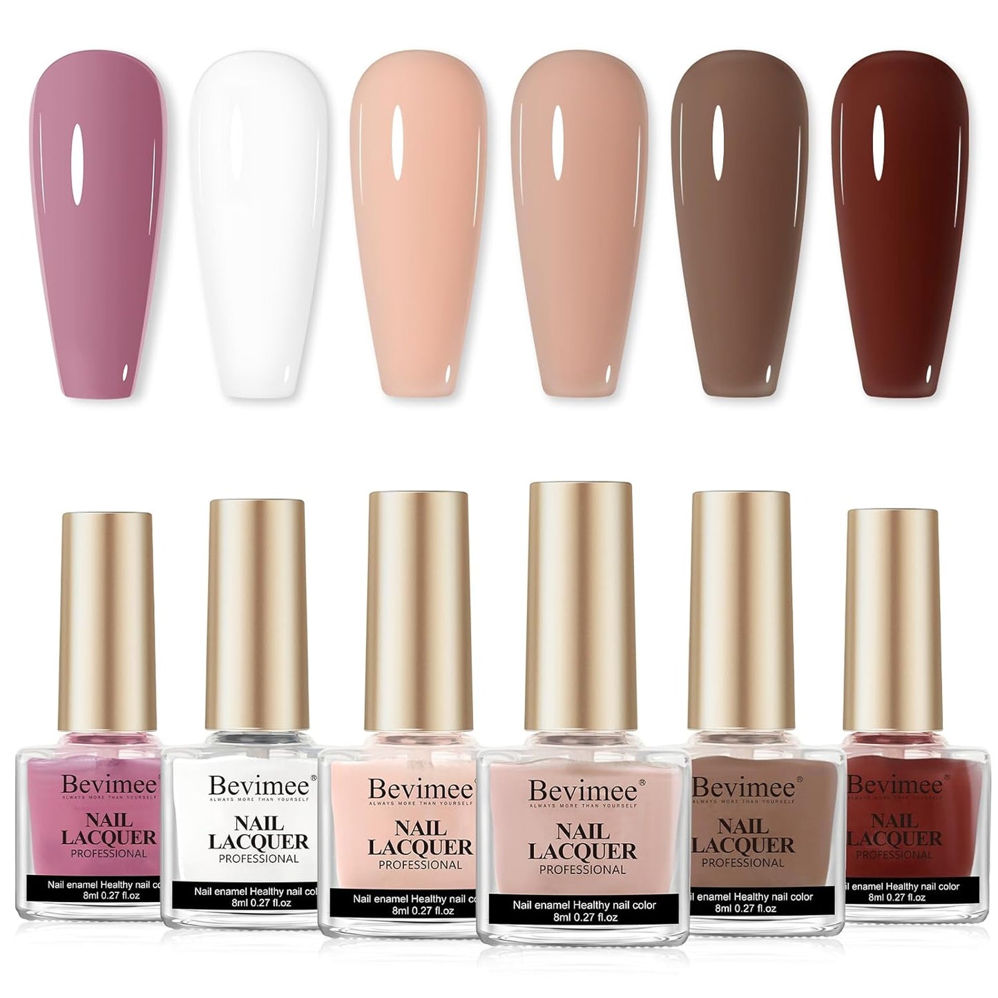 Vegan Nail Polish Set: Air Quick Dry Nail Lacquer Milky White, Nude, Brown 6 Regular Colors Nail Art Polish Non Gel Fast Drying Fingernail Polish Bulk DIY Salon Gift For Women-Velvo Beauty