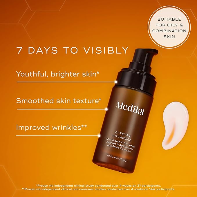 Medik8 C-Tetra Advanced - Balancing, Plumping, Hydrating Daily Vitamin C Serum with Hyaluronic Acid, Squalene - Smooths Fine Lines, Wrinkles - 1.0 oz-Velvo Beauty