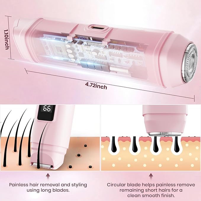 Bikini Trimmer for Women,IPX7 Waterproof Painless Electric Razors for Trip,Portable&Easy Cleaning Lady Underarm Pubic Leg Arm Body Face,Electric Shaver for Travel&Shower Use,Gifts for Women,Pink-Velvo Beauty