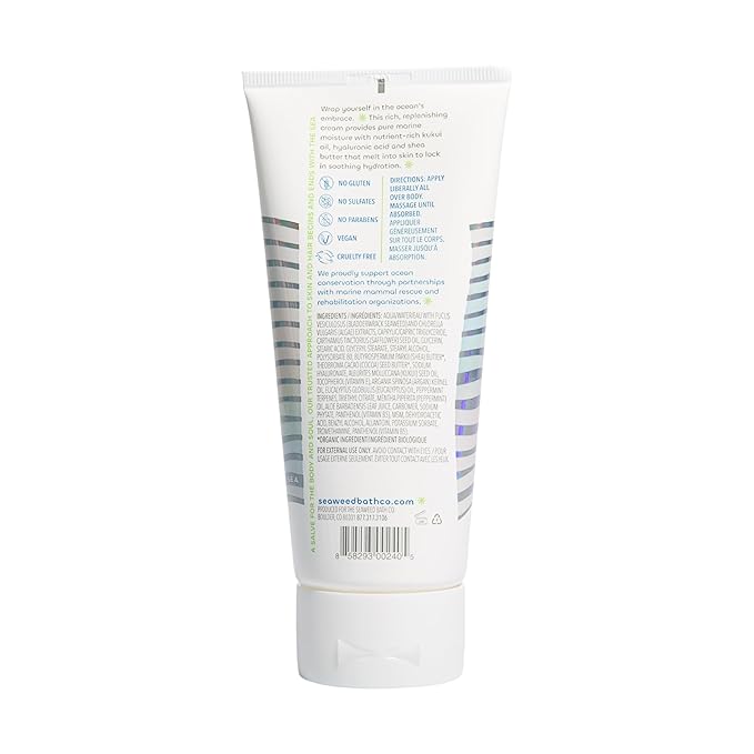 Seaweed Bath Co. Hydrate Body Cream, Eucalyptus Peppermint Scent, 6 Ounce, Nourishing Hand & Body Lotion Moisturizer for Dry Skin, with Sustainably Harvested Seaweed, Kukui Oil, Hyaluronic Acid-Velvo Beauty