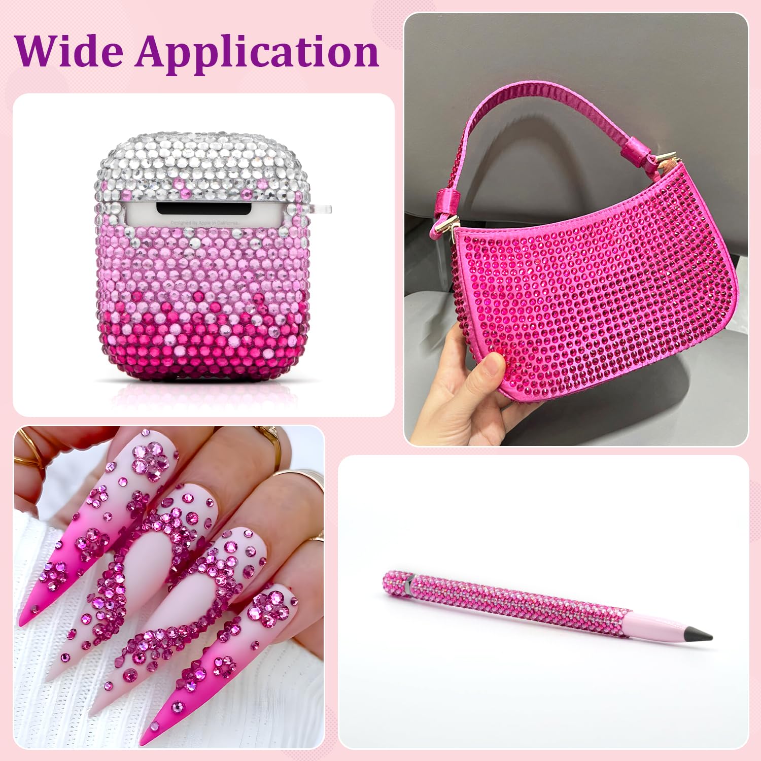 25000Pcs Resin Rhinestones with Tweezers for Crafting, Hot Pink 2-6mm Mixed Sizes Non Hotfix Flatback Gems, Bedazzling Crystal for DIY Craft Clothing Mugs Tumblers Shoes Fabric Decor Nail Art-Velvo Beauty