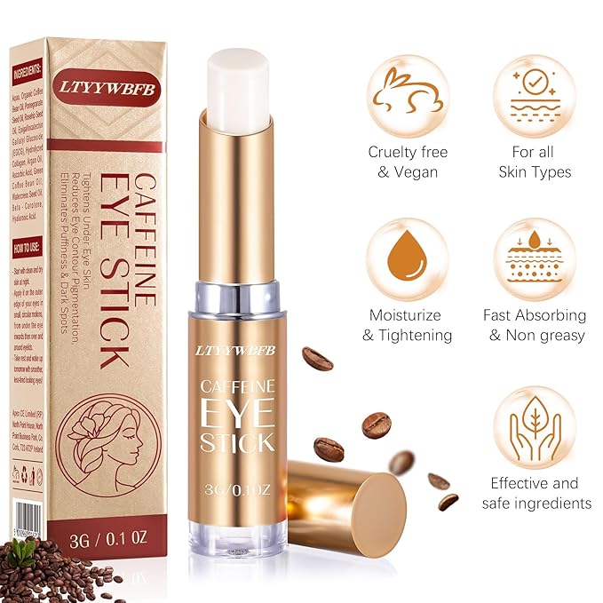 Caffeine Eye Stick, Eye Cream for Dark Circles and Puffiness, Under Eye Cream Anti Aging Hydrating, Reduce of Wrinkles, Fine Lines, Under Eye Treatment-Velvo Beauty