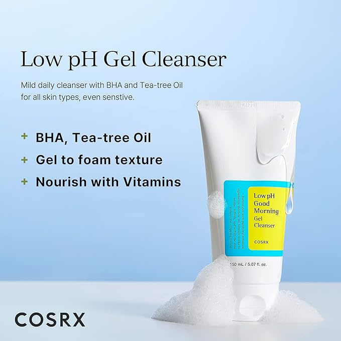 COSRX Low pH Good Morning Gel Face Cleanser, 5.07 fl oz, BHA Face Wash, Daily Mild Face Cleanser for Sensitive Skin, PH Balancing, Korean Skin Care, Korean Face Wash-Velvo Beauty