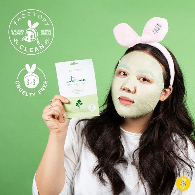FACETORY K Beauty Face Mask Skin Care - ARTEMISIA REFRESHING RELIEF Sheet Mask with Artemesia Plant Extract | Soothes Redness & Breakouts (10 Pack)-Velvo Beauty