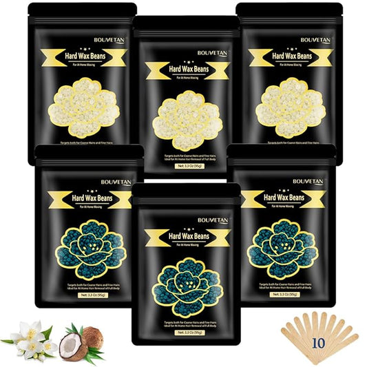 Hard Wax Beads for Hair Removal – 6 Packs, 21oz Total – Smooth & Long-Lasting Hair Removal for All Skin Types-Velvo Beauty