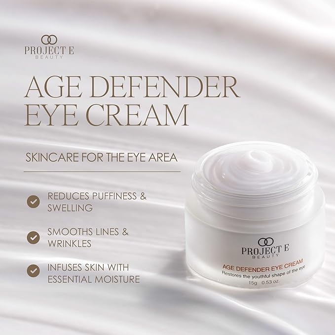 Project E Beauty Age Defender Eye Cream Brightens & Smooths Under Eyes | Reduce Puffiness, Lines & Dark Circles | Anti-Aging & Hydrating | Wrinkle Smoothing Eye Cream Treatment | 15g-Velvo Beauty