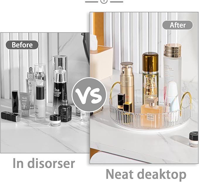 Rotating Makeup Organizer for Vanity, High-Capacity Skincare Clear Make Up Storage Perfume Organizers Cosmetic Dresser Organizer Countertop 360 Spinning (Clear, 1 Tier)-Velvo Beauty