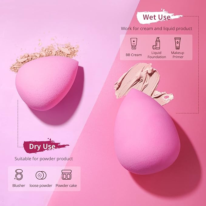 BEAKEY Latex-Free Blender Makeup Sponge for Blending, Pink Makeup Sponge Set, Soft Beauty Sponge, for Flawless Application of Liquid, Cream, and Powder Cosmetics-Velvo Beauty