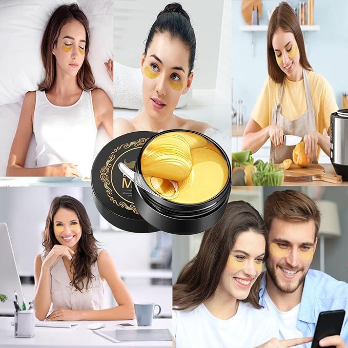 Under Eye Patches, 24K Gold Eye Mask, Eye Patches for Puffy Eyes and Dark Circles Reduce Eye Bags Fine Lines Smooth Wrinkle, Anti-Aging,Hydrating, Eye Skin care Pads with Collagen (60PCS)-Velvo Beauty