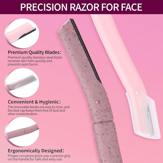 Dermaplaning Kit, Rose & Vitamin E Oil, Shave Oil with Dermaplaning Tools for Women, Facial Razor, Eyebrow Razor, Softens Area Pre Shave & After Shave-Velvo Beauty