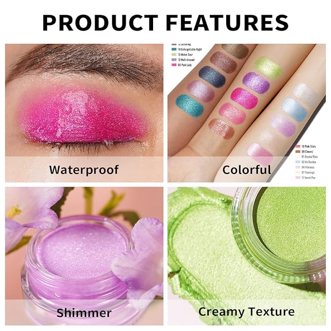 Oulac Hot Pink Cream Eyeshadow also for Highlighter Highly Pigmented Eye Shadow Waterproof&Long Lasting with Moisturizing Formula Blendable Shimmer Eye Make-up,Vegan & Cruelty-Free, 6g, 09-Velvo Beauty