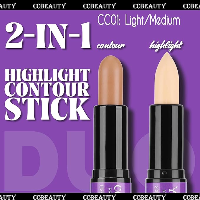 CCbeauty Contour Stick, 3pcs Dual-ended Wonder Stick Cream Highlight & Contour Kit, Bronzer and Highlighter Set for Face Contouring Shaping Makeup, Long Lasting & Waterproof - All Skin-Velvo Beauty