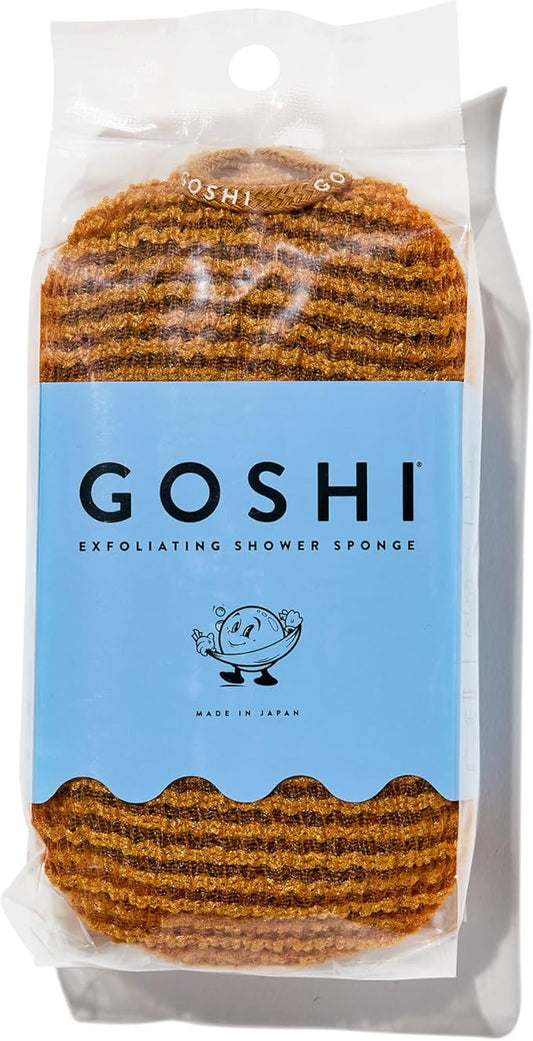 GOSHI Exfoliating Shower Sponge - Rip-Resistant, Rapid-Drying Exfoliating Bath Sponge for All Skin Types - Marigold Yellow - Made in Japan-Velvo Beauty