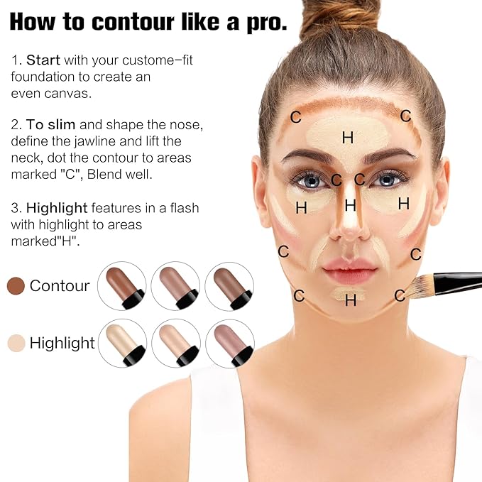 Contour Stick, 4Pcs Dual-Ended Highlighter Makeup Pen & Contouring Stick for Face Shaping, Long Lasting Waterproof Cream Bronzer & Highlight Sticks Make Up Kit for All Skin Tones(Set A+Set B)-Velvo Beauty