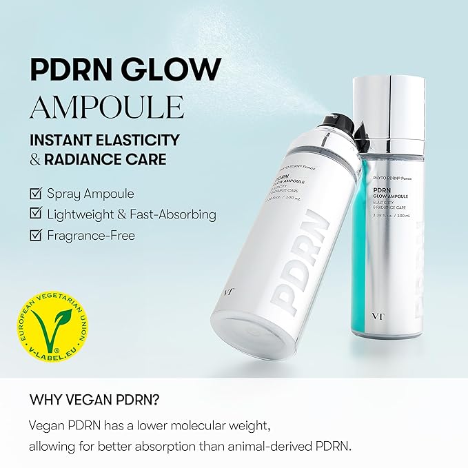 VT COSMETICS PDRN Glow Ampoule, PDRN Facial Mist, Deep Hydration Spray Serum, Vegan Skin Care, Light-weight Face Moisturizer, Plumping Effect, Fragrance-Free, Korean SkinCare (3.38 fl oz / 100 ml)-Velvo Beauty