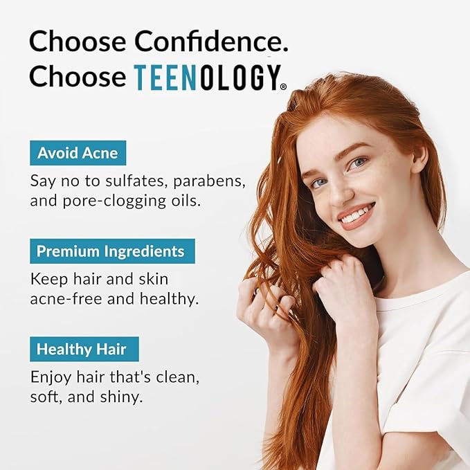Teenology Shampoo for Teens - Avoid Forehead and Body Acne - No Sulfates or Parabens, Noncomedogenic, Natural Botanical Extracts, 16 oz. (Sweet Mint)-Velvo Beauty