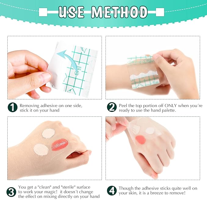 150 Pieces Makeup Hand Palette Single Use Makeup Hand Palette Disposable Adhesive Makeup Mixing Tray Cosmetic Makeup Palette Transparent Waterproof Makeup Tape for Makeup Artist-Velvo Beauty