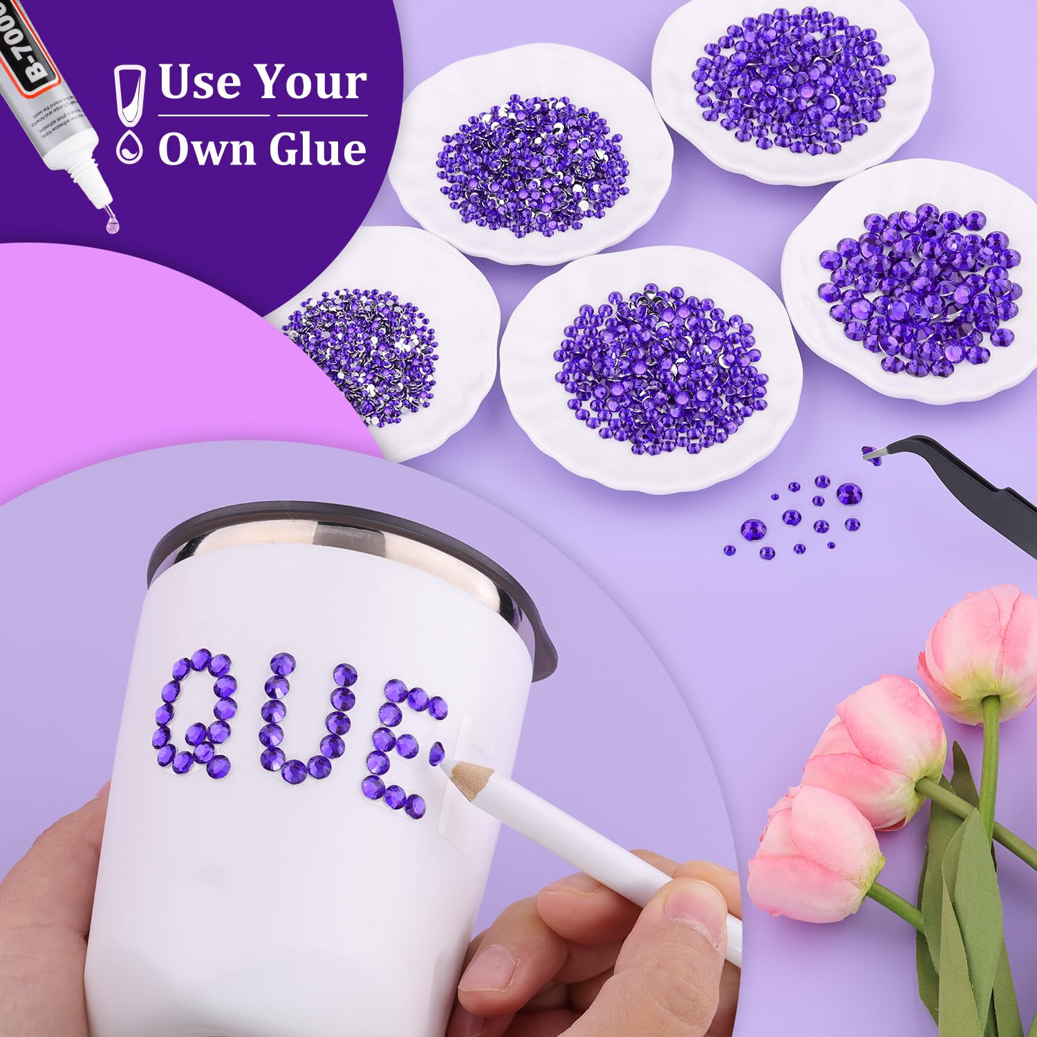 Resin Rhinestones for Crafting, 2 Boxeses Purple Multi Sizes Flatback Bedazzling Crystals for Crafts Nail Art Deco, Non Hotfix Gems Charms for Tumbler Shoes Clothing Fabric Face Makeup-Velvo Beauty