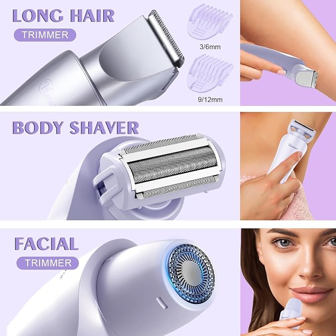 Hatteker Women's Electric Shaver Bikini Trimmer Hair Trimmer for Women LED Display Electric Razor for Legs Bikini Underarm Public Hairs Led Display IPX7 Waterproof Gift for Women (Purple)-Velvo Beauty