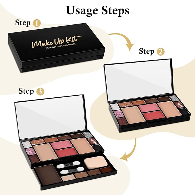 Makeup Palette Set, Makeup Kit for Women, 19 Color Makeup Set Include Matte Glitter Eyeshadow, Contour, Highlighter, Concealer, Eyebrow Powder, Blush, Mirror, Makeup Brush, Sponge-Velvo Beauty