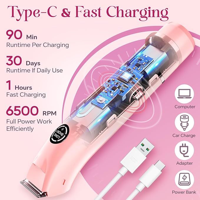 Bikini Trimmer for Women|Hair Removal Shaver - Painless Electric Razor, Cordless Body Shaver for Travel, Replaceable Lady Facial Razor|Trim Nasal/Eyebrows, IPX7 Waterproof&Easy Cleaning, Ceramic Blade-Velvo Beauty