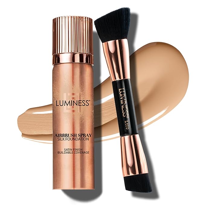 LUMINESS Silk Airbrush Spray Foundation & Buffing Brush Kit - Light Medium, Unisex, Skin Foundation Concealer-Velvo Beauty