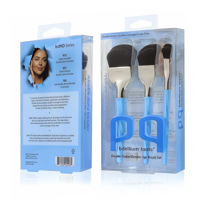 Bdellium Tools Professional Makeup Brush - Blue Double Dome Blender 3pc Brush Set-Velvo Beauty