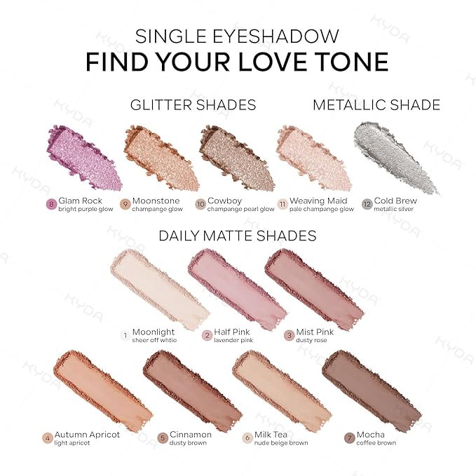 KYDA Single Glitter Eyeshadow, Pale Champagne Sheer Glow Eyeshadow, Ultra-fine Lightweight Powder, Multiuse Blendable Formula, Daily Glossy Eyes Makeup, Weaving Maid-Velvo Beauty