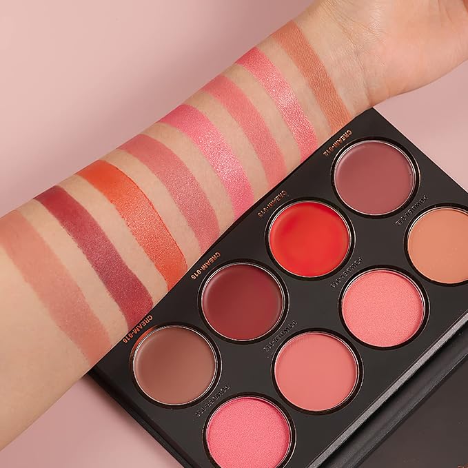8 Colors Blush and Highlighter Palette, 2-in-1 Contour Makeup Palette, Lightweight, Blendable, Natural Radiance, Face Palette Holiday Gift Set for Women-Velvo Beauty