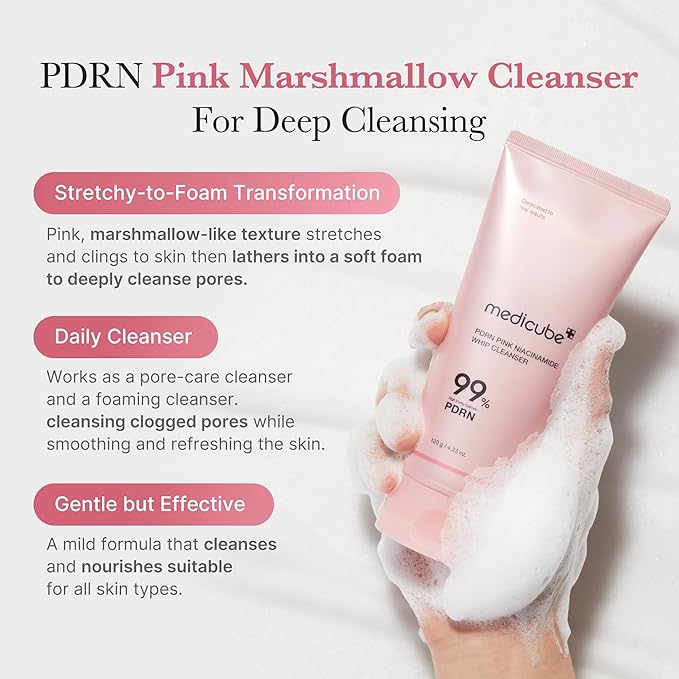 medicube PDRN Marshmallow Whip Cleanser | Face Wash, Cleansing Foam for Pore Care & Uneven Skin Tone | Gentle Daily Deep Cleansing | Hydrating and Nourishing Facial Cleanser | Korean Skincare-Velvo Beauty