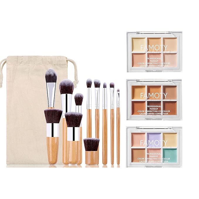 3 Pack Highlight & Contour Pro Palette, with 11 Pcs Premium Makeup Brushes, Waterproof Long-Lasting Full Face Cosmetics Cream Contour 18 Colors Full Makeup Kit for Women Birthday Gift-Velvo Beauty