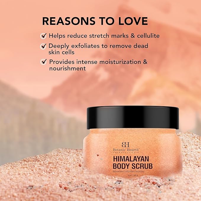 Botanic Hearth Himalayan Salt Body Scrub With Lychee Oil, Exfoliating Body Scrub Act As Body Exfoliator & Helps With Moisturizing Skin, Acne, Cellulite, Dead Skin Scars, Wrinkles 12 Oz-Velvo Beauty