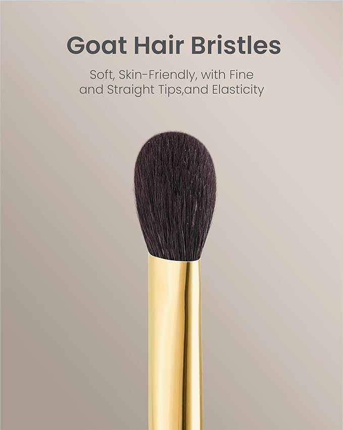 Desert Oak Series Highlighter & Setting Brush - Grade-A Fine LambsGoat Hair for Airbrushed Finish, Multi-Use for Cheeks/Nose/Under-Eyes, Ebana Handle & Brass Ferrule (CM 165)-Velvo Beauty