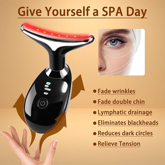 VGY 7-in-1 Face Massager Tool for Skin Care, Multi-Function Electric Red Light Therapy for Face, Wrinkles, Double Chin (Black)-Velvo Beauty
