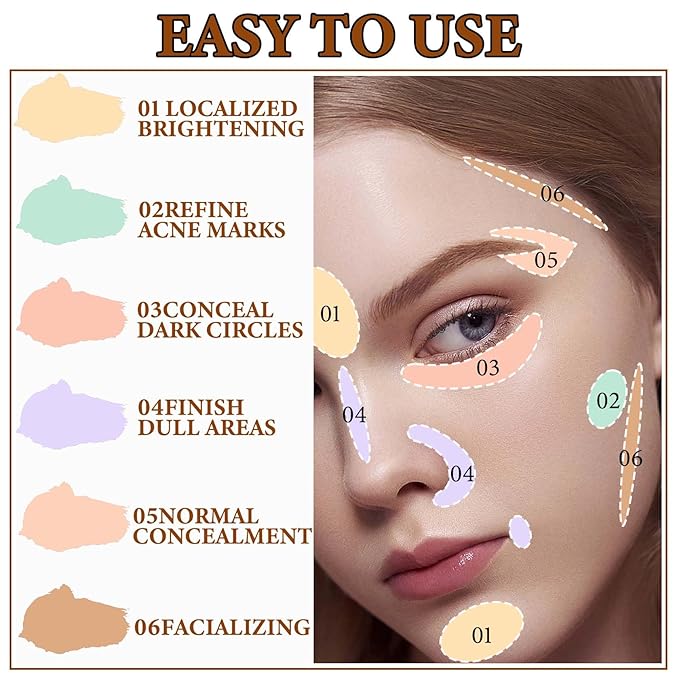 6 Colors Correcting Concealer Contour Palette,Concealer Cream Contour Makeup Palette,Contouring Foundation Highlighting Makeup Kit with Brush(01#)-Velvo Beauty