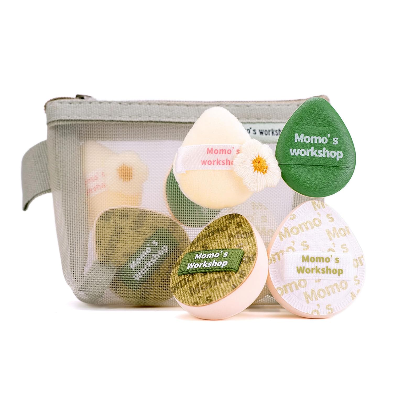 Mini Denim Makeup Sponge Set,Mini Makeup Blenders Sponge for Concealer/Blush/Highlighter, Perfect for Detail Work & Travel,4pcs Green Mini Concealer Puffs with Travel Pouch-Velvo Beauty