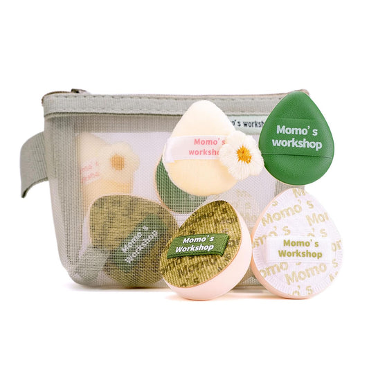 Mini Denim Makeup Sponge Set,Mini Makeup Blenders Sponge for Concealer/Blush/Highlighter, Perfect for Detail Work & Travel,4pcs Green Mini Concealer Puffs with Travel Pouch-Velvo Beauty