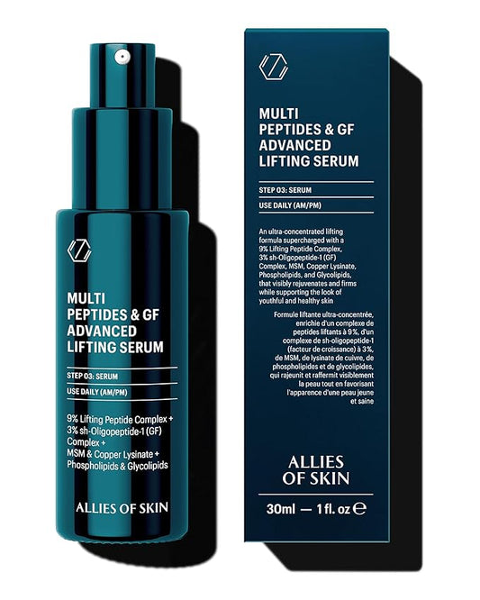 Allies of Skin Multi Peptides & Growth Factor Collagen Boosting Face Serum | Skin Tightening Anti-Aging Complex with 9% Peptides| Firms Sagging Skin & Visibly Reduces Wrinkles (1 oz)-Velvo Beauty