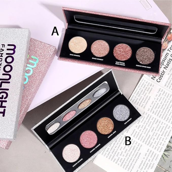 Shiny Highlight Eyeshadow Palette 4 Colors, Cosmetics Shimmer Palette, Cruelty-Free and Vegan Formula, Glitter Eyeshadow for Professional Makeup Kit (A#)-Velvo Beauty