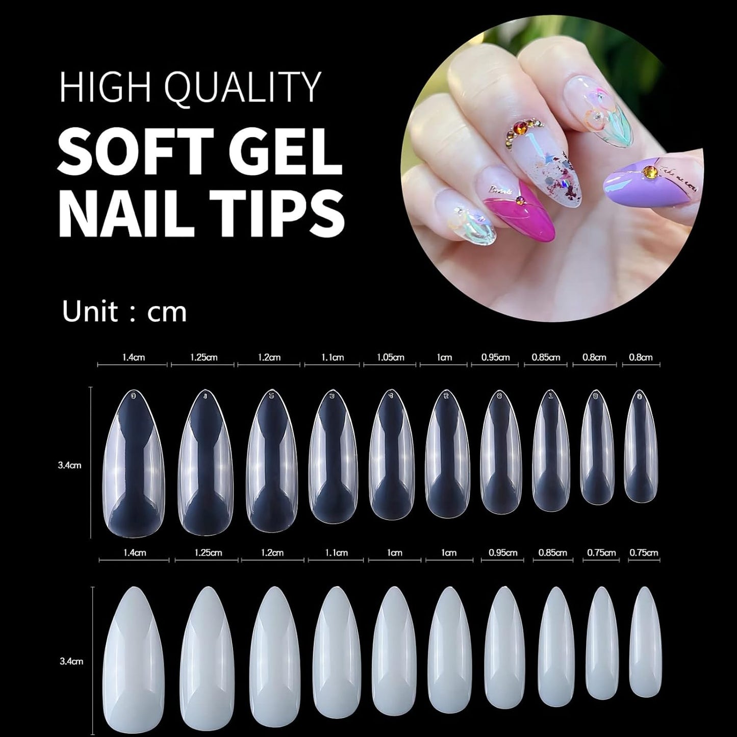 Stiletto Nail Tips,1000 PCS Artificial Full Cover Fake Nails Soft Gel Tips 10 Sizes with Box for Home DIY Nail Salon (Clear and Natural 5)-Velvo Beauty