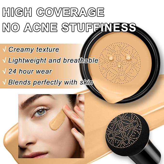 Mushroom Head Air Cushion CC Cream BB Cream Foundation Makeup Moisturizing CC Cream Liquid Foundation, Concealer Lasting Makeup Foundation Even Skin Tone Makeup Base Primer (#05 Wheat)-Velvo Beauty
