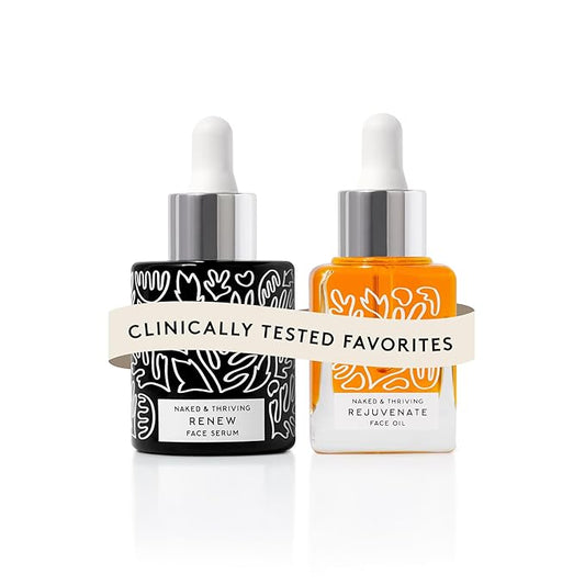 Naked & Thriving The Night Set | Renew Resurfacing Night Serum (30 mL) + Rejuvenate Restorative Face Oil (35 mL) with Hyaluronic Acid, Argan & Sea Buckthorn Oils and Fruit AHAs (Set of 2)-Velvo Beauty